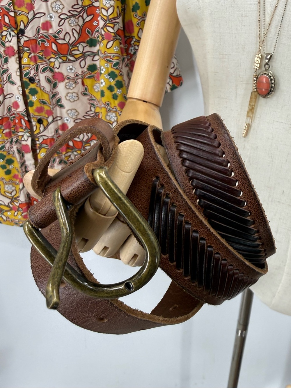 American Eagle outfitter genuine cow leather decorative lacing details belt XS/S